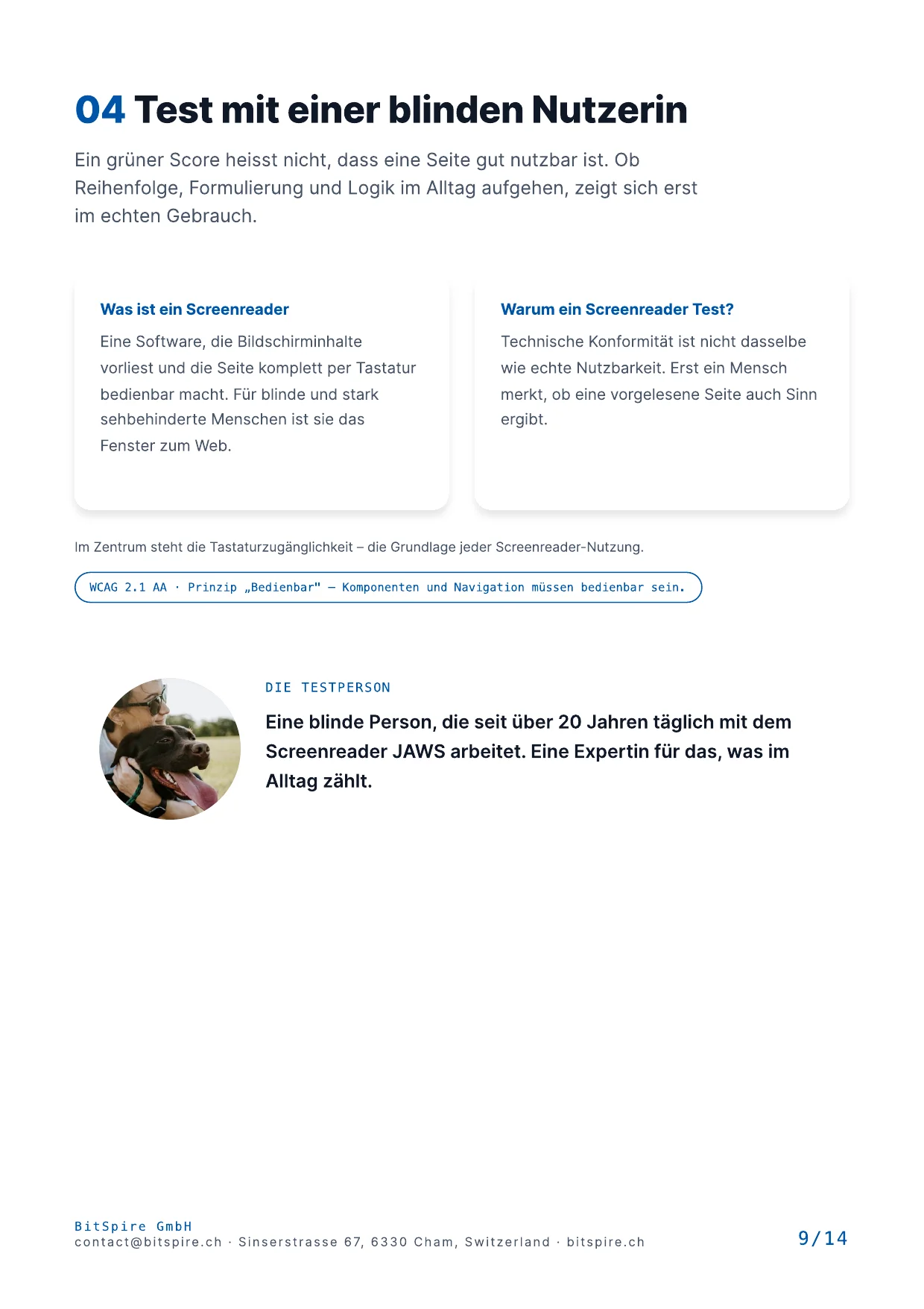 Preview page from the whitepaper: the test with a blind screen-reader user